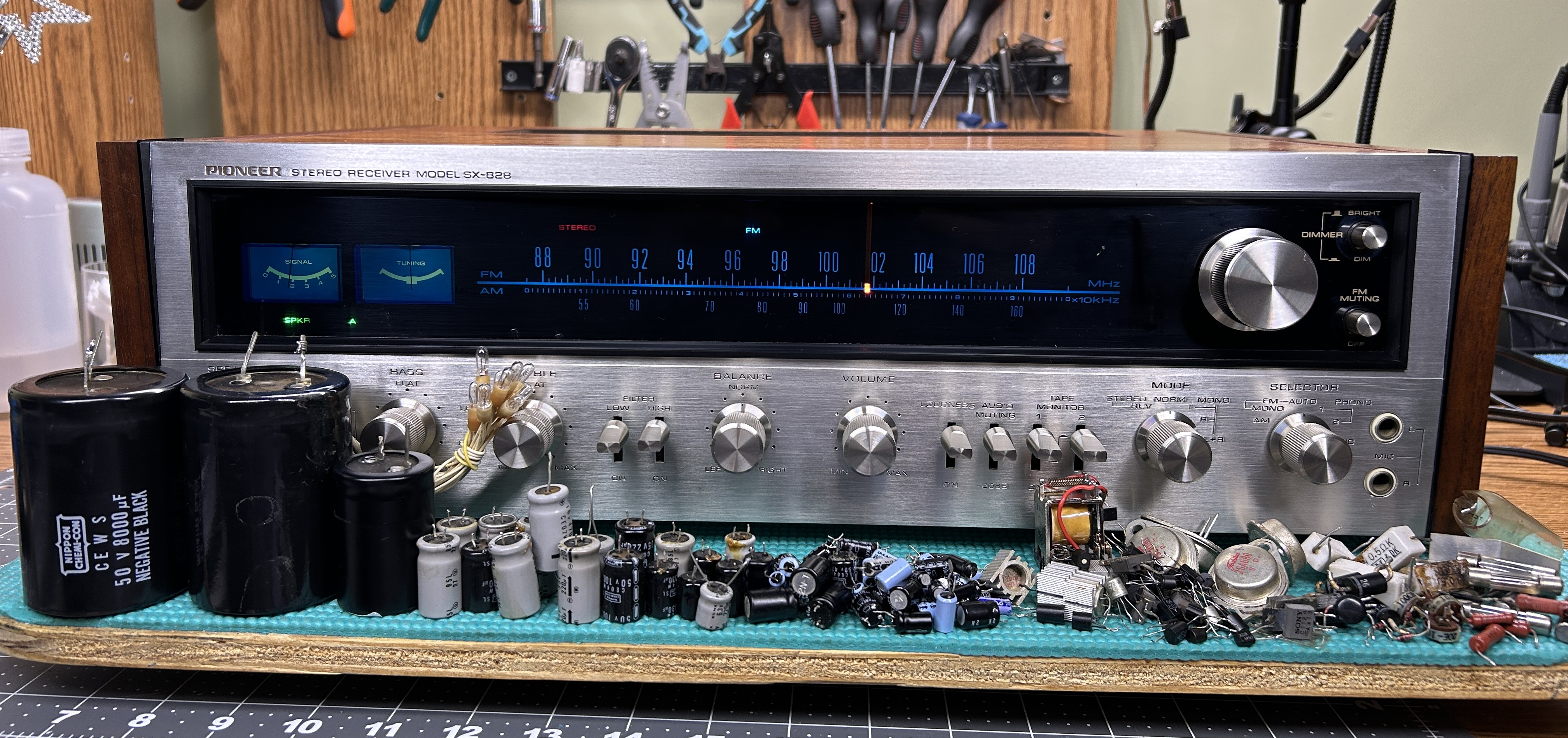 Restored Pioneer SX-828 receiver on the ECB Audio Labs bench